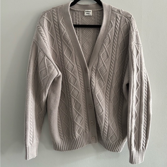 Sunday Best Sweaters - Sunday Best Taupe Cable Knit Cardigan Wool Blend Sz. Small Grandpa Grandma Luxe